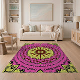 Multi-color and Patterns Geometric Modern Vibrant Pink Mandala Geometric Area Rug