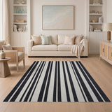 Black White Vertical Striped Woven Area Rug