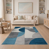 Modern Blue Teal Geometric Overlap Area Rug