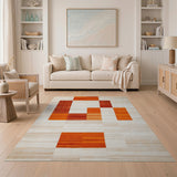 Modern Orange Geometric Block Area Rug