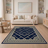 Navy Blue Ornate Geometric Trellis Rug