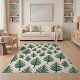Golden-Edged Green Fern Leaf Area Rug