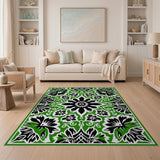 Green Black Intricate Floral Persian Area Rug