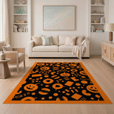 Orange Halloween Jack-o-Lantern Silhouette Rug