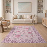 Elegant Pink Rose Floral Vintage Rug