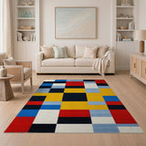 ODIKA Modern Bauhaus Geometric Washable Rug - Primary Colors Low Pile Non-Slip Area Rug