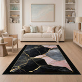 Black Pink Gold Marble Abstract Area Rug