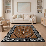 Terracotta Geometric Modern Rug with Black Borders