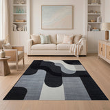 Abstract Curved Geometric Area Rug in Black White