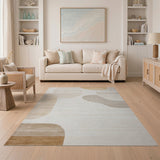 Beige and Neutral Beige Organic Shapes Abstract Area Rug