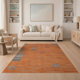 Orange Grid Geometric Modern Area Rug