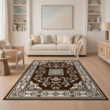 Traditional Persian Brown Area Rug with Floral Borders