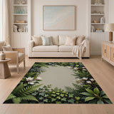 Lush Green Fern Magnolia Floral Border Rug