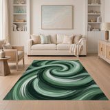 Swirling Green Abstract Green Area Rug