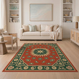 Red Persian Starburst Rug with Floral Borders