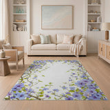 ODIKA Washable Purple Floral Area Rug - Low Pile Non-Slip Botanical Garden Rug