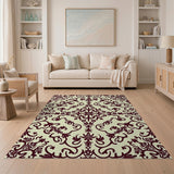 Cream Burgundy Ornate Floral Area Rug