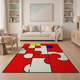 Bold Red Puzzle Geometric Area Rug