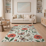 Whimsical Red Poppy Dragonfly Moon Rug