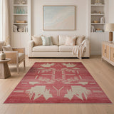 Bold Red Heritage Tribal Area Rug with Geometric Silhouettes