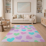 Playful Pastel Hearts Kids Area Rug