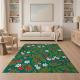 Lush Green Berry Meadow Floral Rug