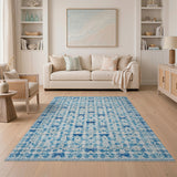 Blue Bow Motif Distressed Vintage Area Rug