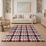 Geometric Modern Red Snowflake Plaid Area Rug