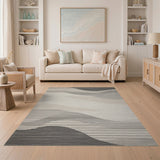 Wavy Grey Abstract Grey Area Rug