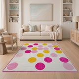 Vibrant Pink Yellow Polka Dot Area Rug