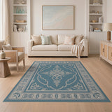 Ornate Teal Persian Medallion Area Rug