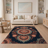 Navy Coral Heart Mandala Area Rug
