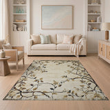Beige Branch Leaf Distressed Vintage Area Rug