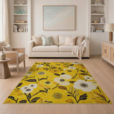 Sunny Yellow Floral Area Rug with White Blooms