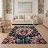 Pink Blush Pink Dahlia Floral Area Rug