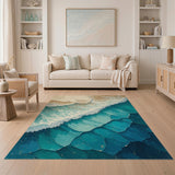 Teal Blue Ocean Waves Area Rug