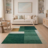 ODIKA Modern Abstract Geometric Washable Area Rug - Emerald Green and Ochre