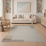 Neutral Beige Grey Woven Stripe Area Rug