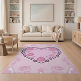 Whimsical Pink Heart Floral Rug
