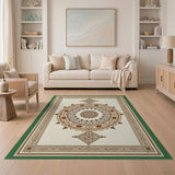 Beige and Neutral Traditional Persian Elegant Beige Persian Medallion Area Rug