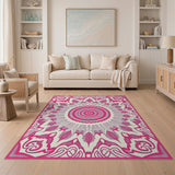 Vibrant Pink Mandala Persian Pink Area Rug