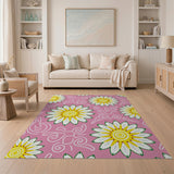 Vibrant Pink Daisy Swirl Floral Area Rug