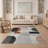 Modern Geometric Abstract Area Rug in Grey Rust