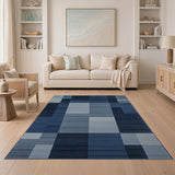 Modern Blue Patchwork Geometric Area Rug
