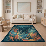 Teal Dolphin Coral Reef Underwater Area Rug