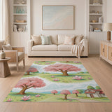 Whimsical Pink Cherry Blossom Meadow Rug