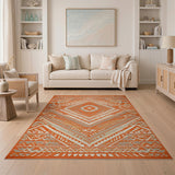 ODIKA Washable Southwestern Geometric Area Rug - Terracotta Orange Low Pile Non-Slip Rug