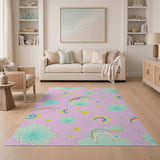 Whimsical Pink Clouds Rainbows Stars Kids Rug