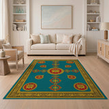 Teal Gold Heraldic Medallion Area Rug