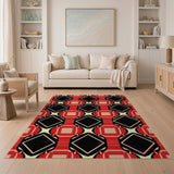 Multi-color and Patterns Bold Red Black Geometric Diamond Area Rug